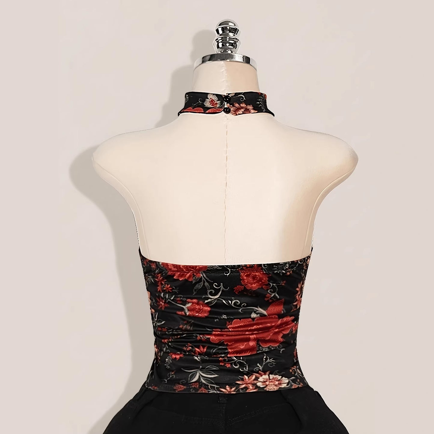 Top Halterneck Fleuri Sans Manches – Haut Femme Été Tendance