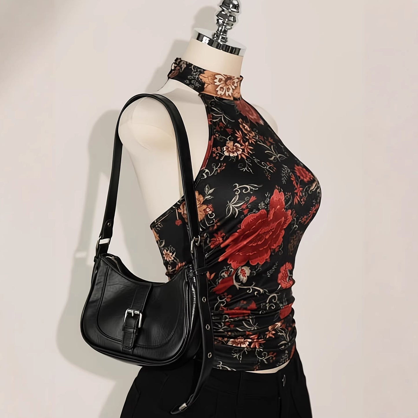Top Halterneck Fleuri Sans Manches – Haut Femme Été Tendance