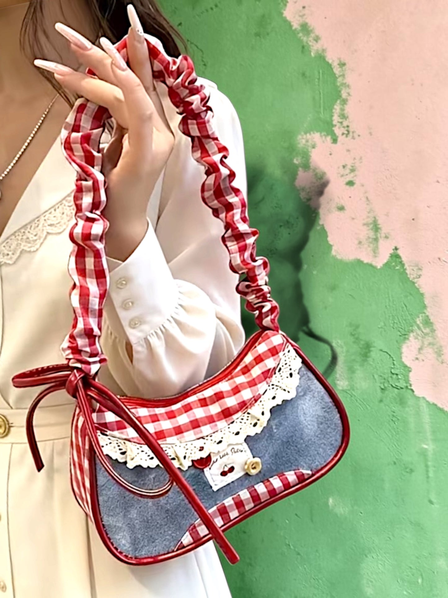 Mini Sac Baguette Cerise Coquette – Sac à Main Femme Tendance Y2K
