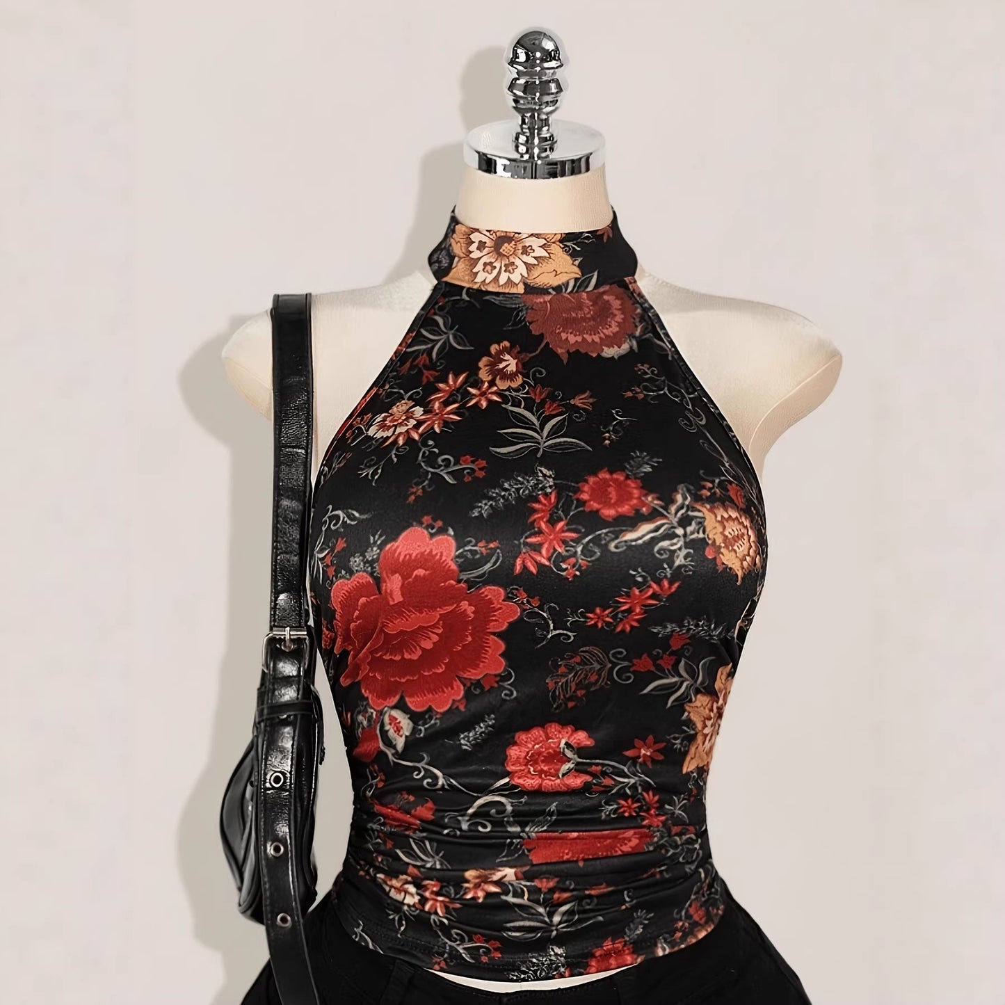 Top Halterneck Fleuri Sans Manches – Haut Femme Été Tendance