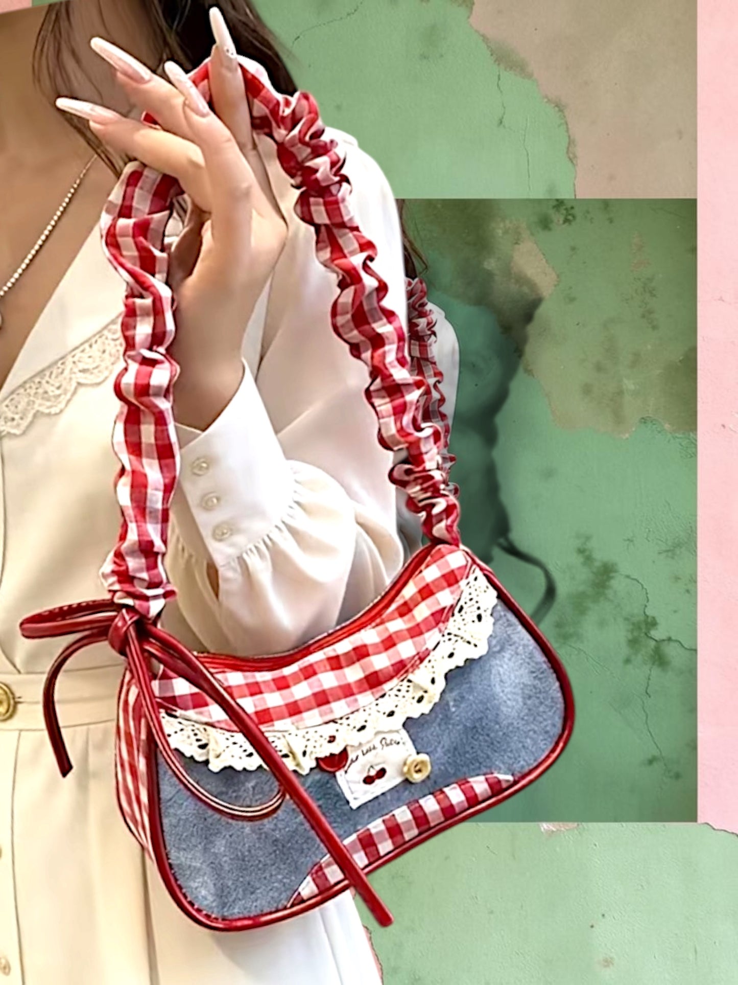 Mini Sac Baguette Cerise Coquette – Sac à Main Femme Tendance Y2K