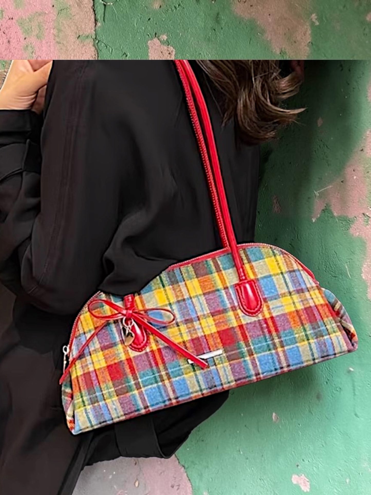 Mini Sac Baguette Tartan Rétro – Sac à Main Femme Y2K