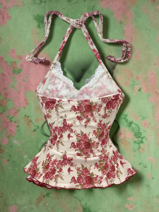 Top Dos Nu Fleuri Dentelle – Haut Romantique Femme Tendance