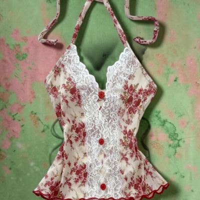 Top Dos Nu Fleuri Dentelle – Haut Romantique Femme Tendance