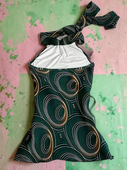 Top Halter Neck Satiné Tourbillon Émeraude | Haut Dos Nu Y2K Femme