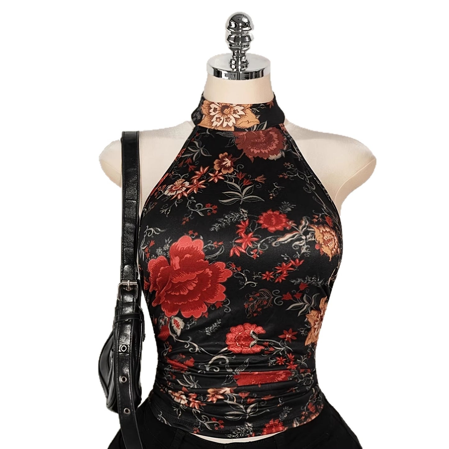 Top Halterneck Fleuri Sans Manches – Haut Femme Été Tendance